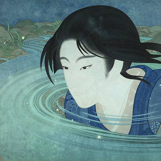 Ukiyo-e Oni Emerging from Mystic River