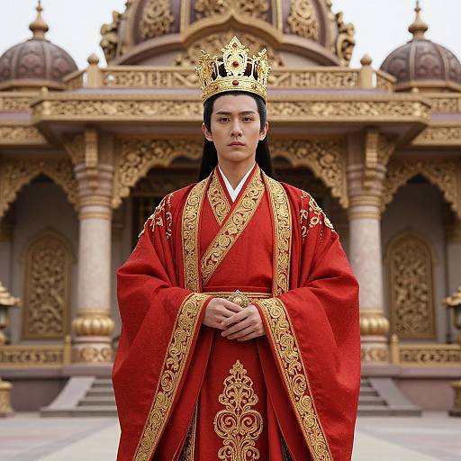 Majestic King in Ornate Red Robe