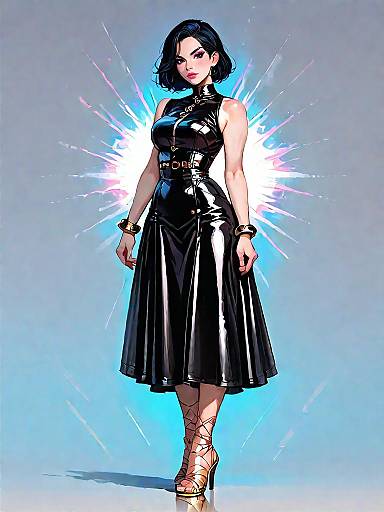 Elegant Woman in Stylish Black Midi Dress