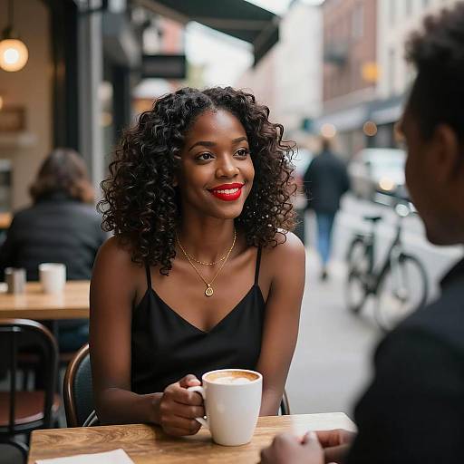 Café Scene: Smiling Woman with Coffee