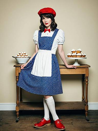 Crossdressing Male Baker in Retro Dress and Red Beret
