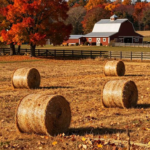Autumn Meadow with Hay Bales