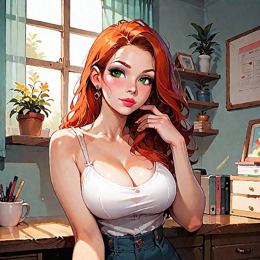 Redhead Woman Casual Selfie in Home Office