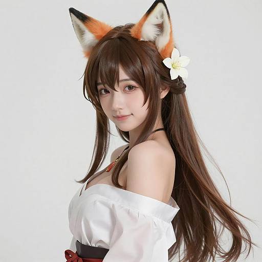 Anime Girl with Fox Ears and Flower