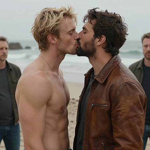 Intimate Beach Kiss Between Two Men