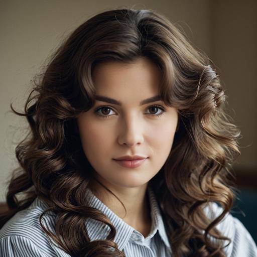 Woman with Brown Wavy Hair and Striped Shirt