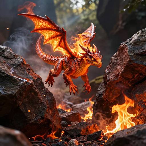 Fiery Draconic Hatchling in Crevasse