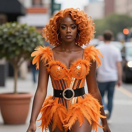 Vibrant Orange Disco Fashion Photography