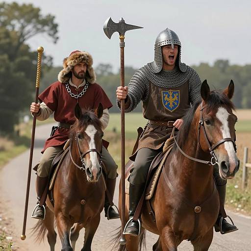 Medieval Riders on a Rustic Road