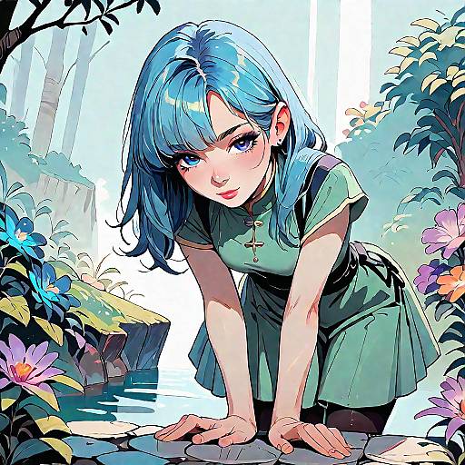 Furude Rika in Green Dress Outdoors