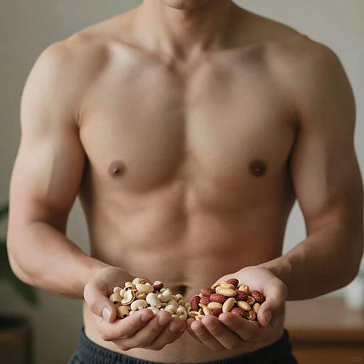 Muscular Man with Piles of Nuts