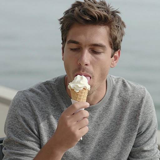 Man Enjoying Ice Cream Outdoors