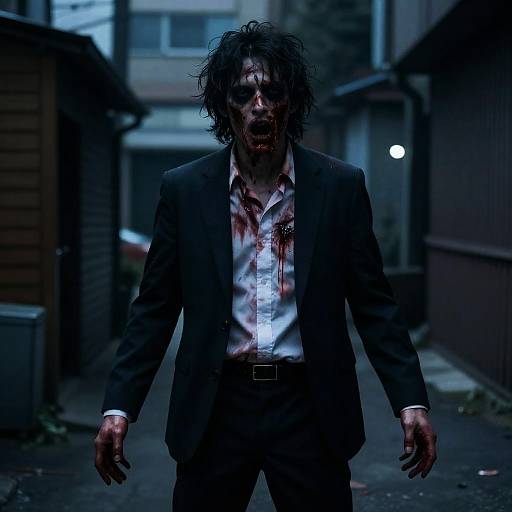 Zombie in Dimly Lit Urban Alley