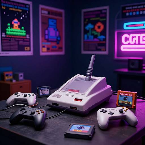 Retro Dendy Console in Neon Room