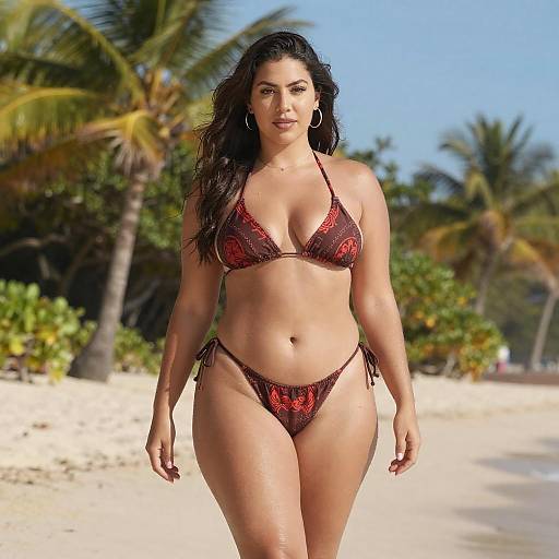 Confident Curvy Woman on Sunny Beach