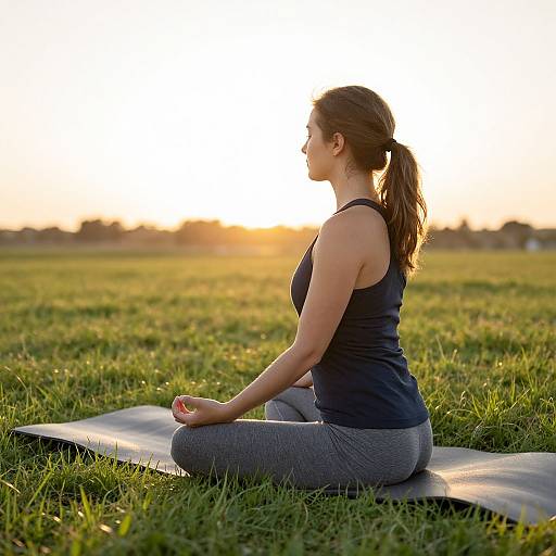 Serene Woman Meditating at Sunset