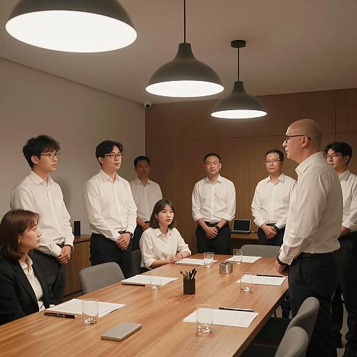 Business Meeting in a Wooden Room