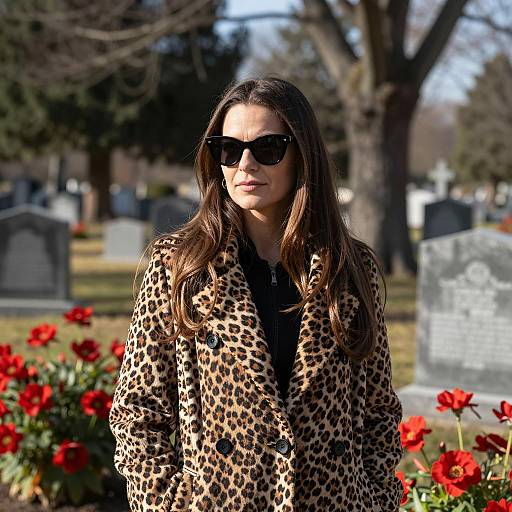 Woman in Leopard Print Coat at Cemetery