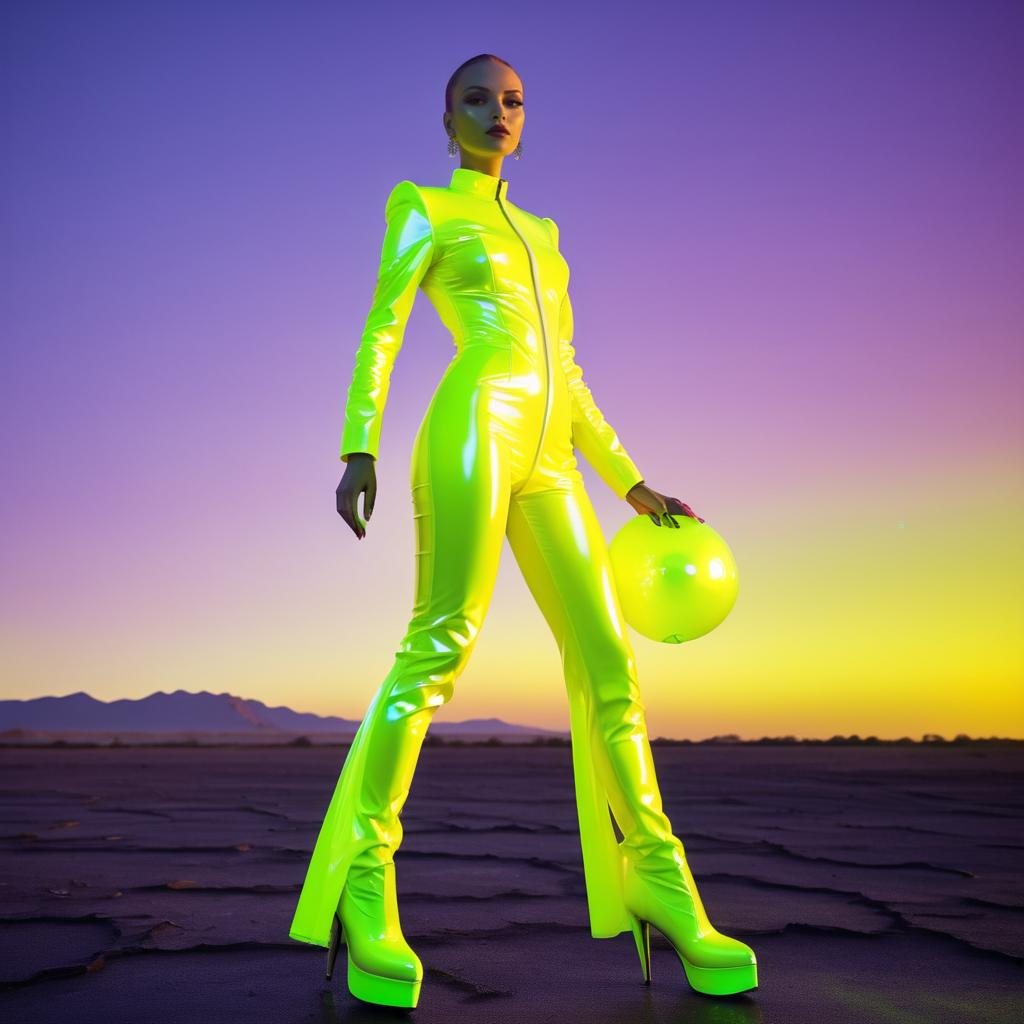 Futuristic Woman in Glossy Latex Spacesuit