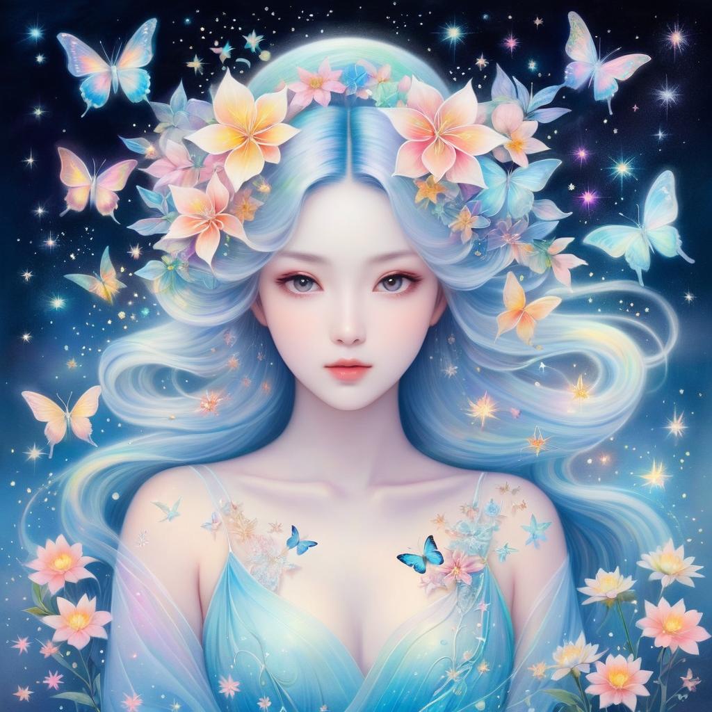 Surreal Pastel Goddess with Stars