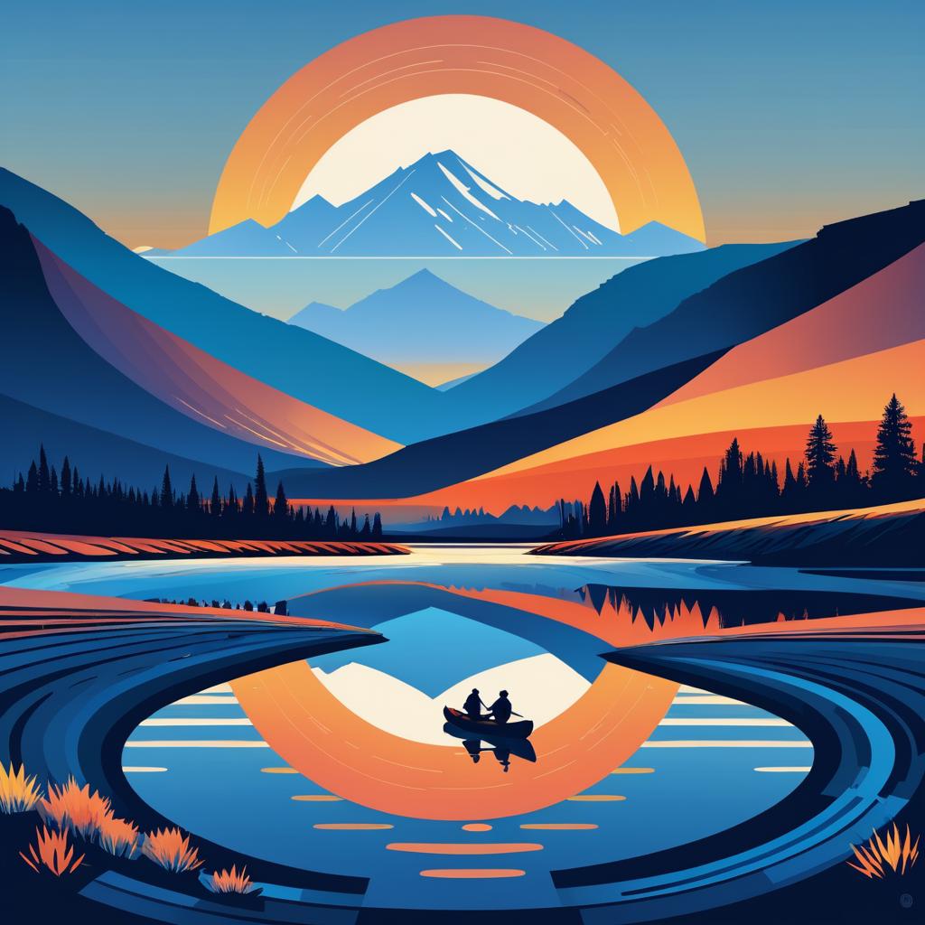 Kayakers in Retro Central Oregon Sunset