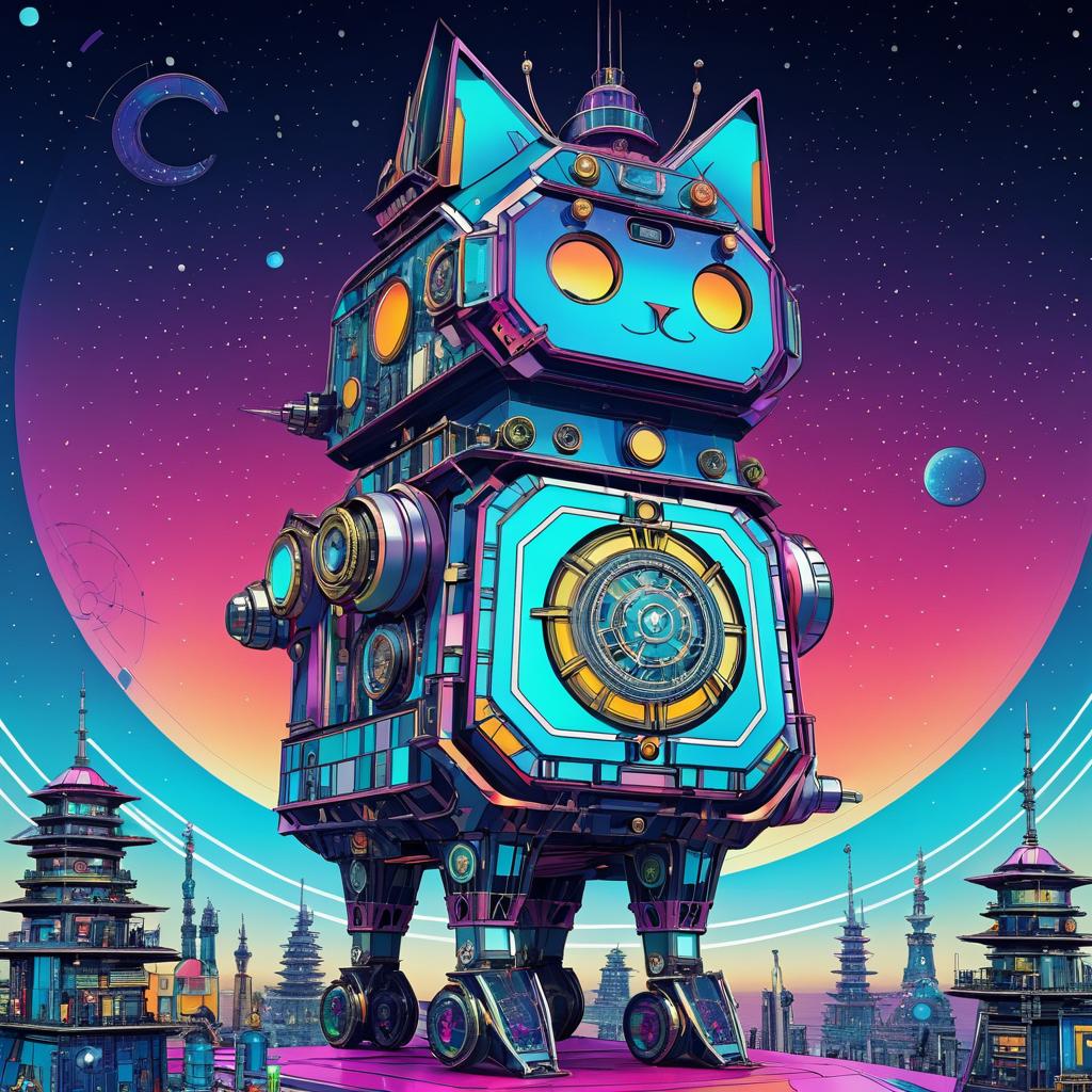 Futuristic Lighthouse Droid Cat Art