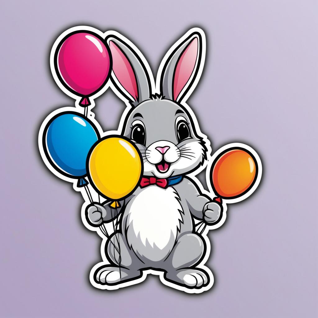 Cheerful Rabbit with Balloons Sticker Design