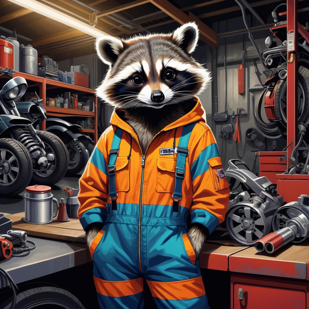 Vibrant Ecchi Raccoon Mechanic Illustration