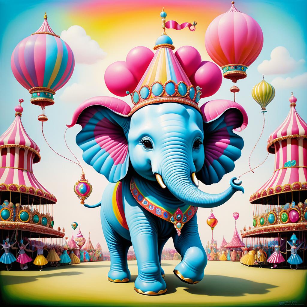 Whimsical Carnival Elephant in Hyper-Realism