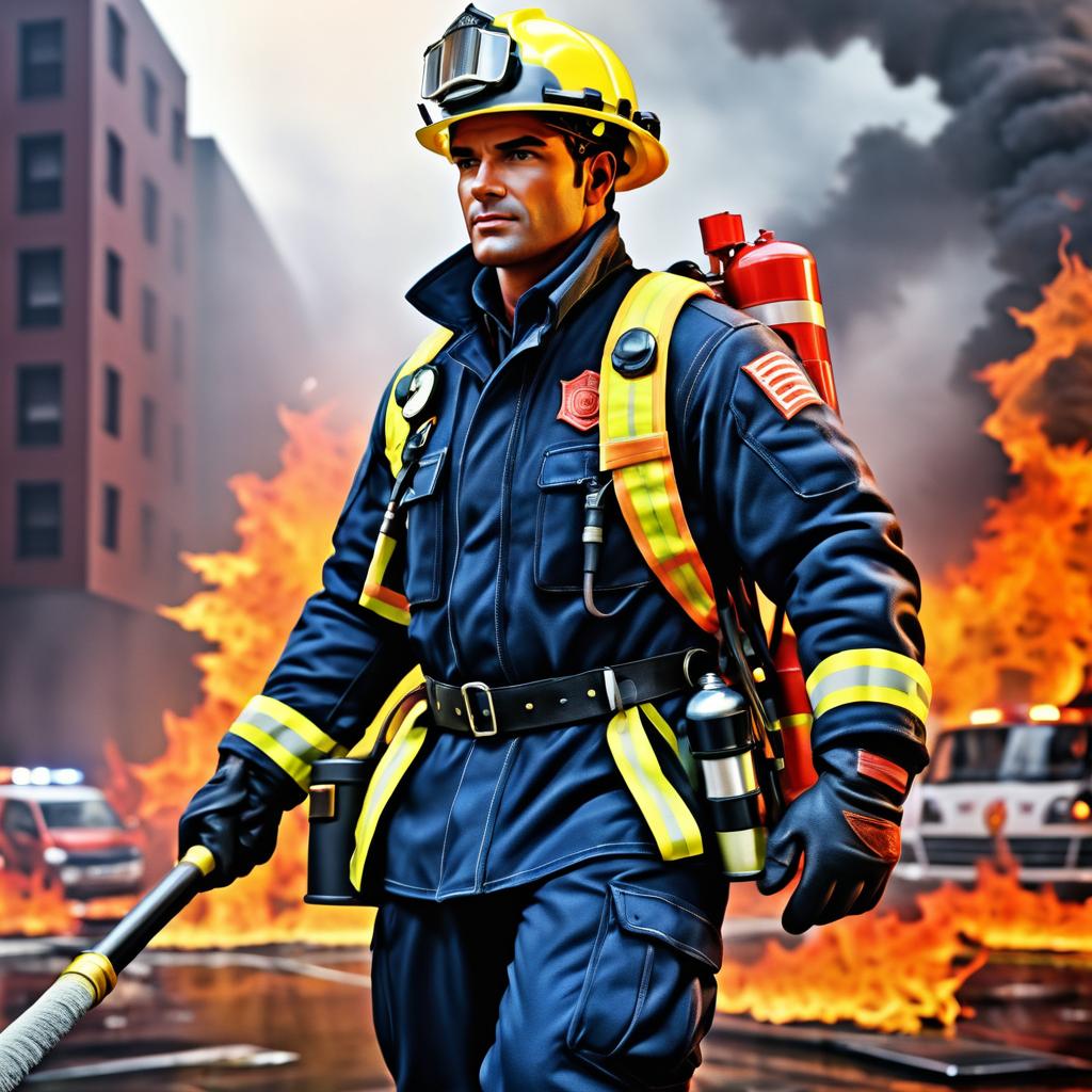 Heroic Male Firefighter in Action