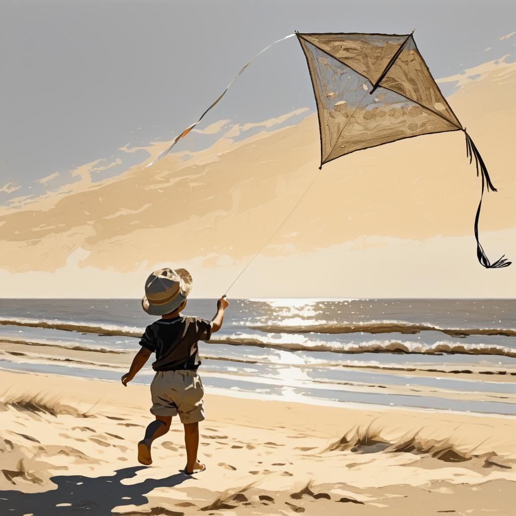 Child Flying Kite on Sunny Beach