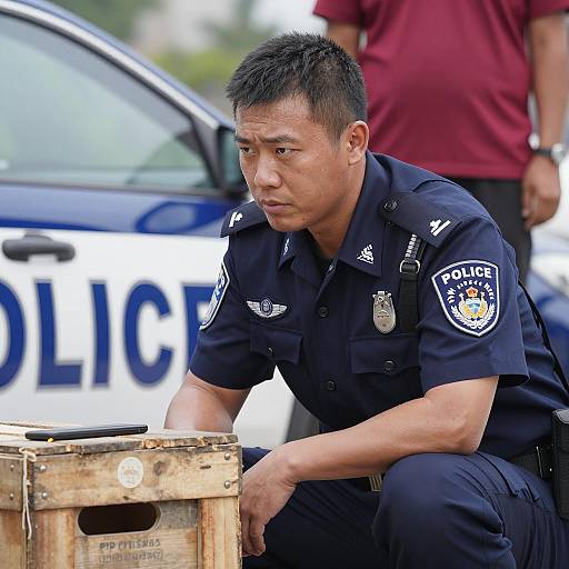 Serious Male Officer in Action Scene