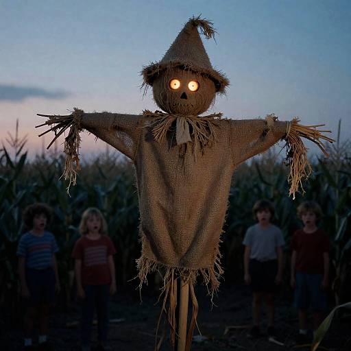 Cursed Scarecrow in Twilight Cornfield