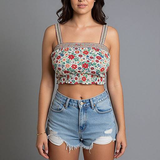 Casual Bohemian Woman in Denim Shorts