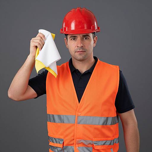 Man in Red Hard Hat and Vest
