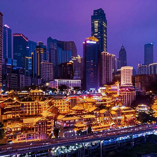 Vibrant Neon Cityscape at Dusk