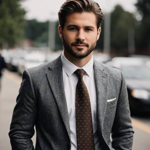 Confident Man in Grey Suit and Brown Tie