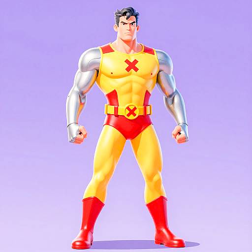 Muscular Male Superhero with Silver Metal Arms