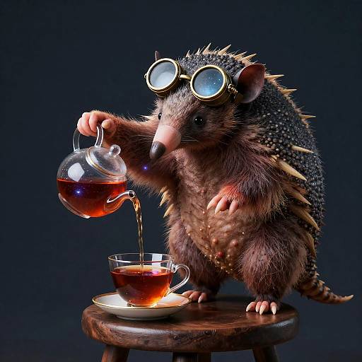 Surreal Steampunk Armadillo Pouring Celestial Tea