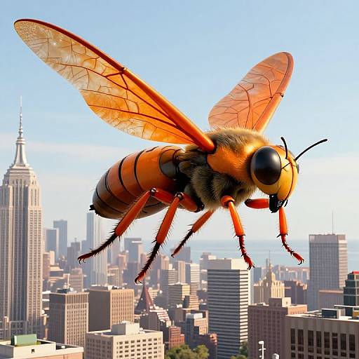 Colossal Orange Winged Insect Over City