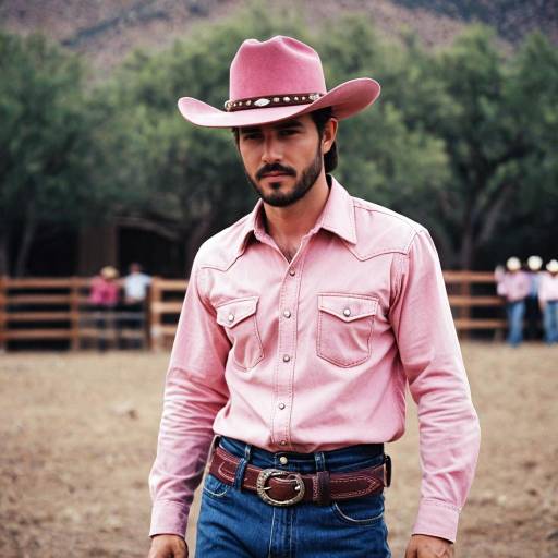 Stylish Pink Cowboy Costume Man Outdoors