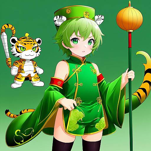 Illustration of Dragon kid, tiger & bunny in the style of Qixia