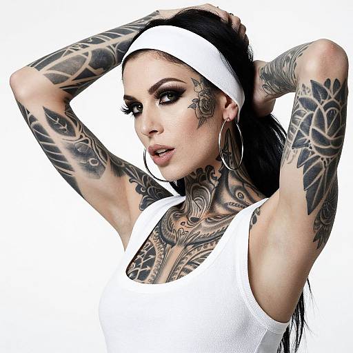 Tattooed Woman with White Headband
