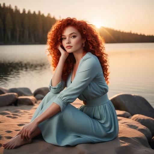 Enchanting Woman by Serene Lakeside Sunset