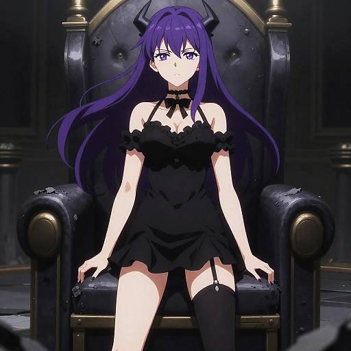 Anime Demon Queen Sitting on Throne
