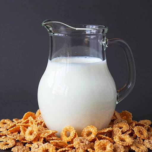 Glass Pitcher with Milk and Cereal