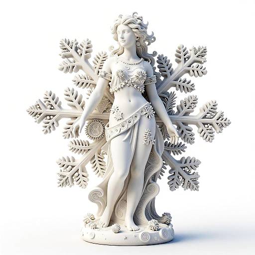 Hyperrealistic White Sculpture with Snowflakes
