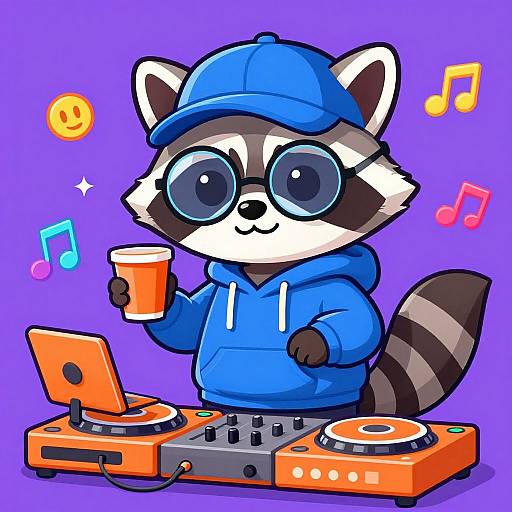 Cool Cartoon Raccoon DJ Illustration