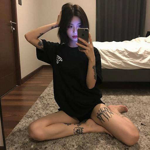 Tattooed Woman Mirror Selfie