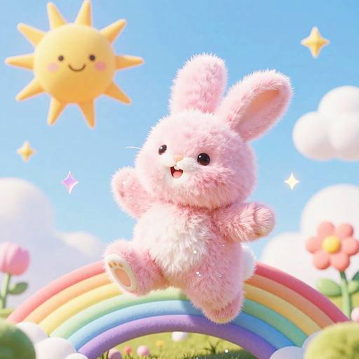 Whimsical Pink Fluffy Bunny Dance